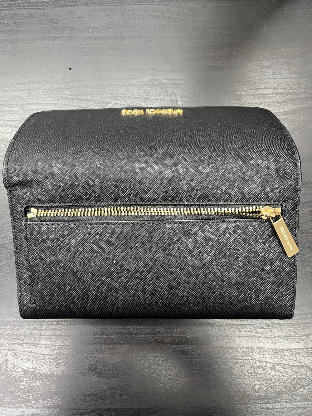 Michael Kors Black Leather Continental Wallet with Gold Logo - Picture 2 of 3